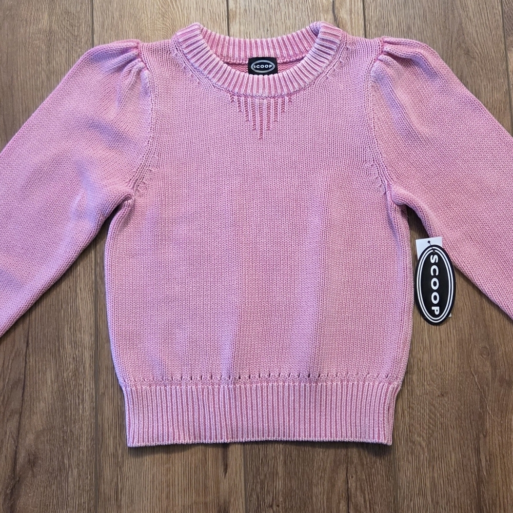 Scoop Women's Acid Wash Cotton Sweater With Long Puff Sleeves